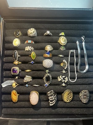  925 sterling 2bracelets 1- 14KGE ring 36 Assorted Costume Rings new & Vintage - Image 1 of 4