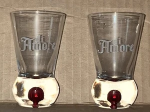 2x Di Amore Shot Glasses Red Bubble Base Fluted Cordial Glass Italy Vintage - Picture 1 of 2