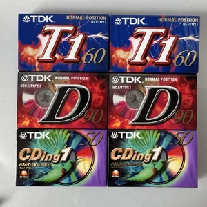 Lot 6x TDK T1 D CDing1 50/60/90 Minute Blank Audio Cassette Tapes Type 1 NEW - Picture 1 of 3
