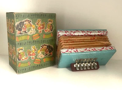 JOUET ANCIEN -  ACCORDEON D'ENFANT  VINTAGE EN COFFRET DECOR CLOWNS - Photo 1/4