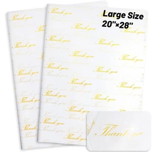 MR FIVE 20" x 28" White with Gold Thank You Tissue Paper Bulk,Thanks Tissues ... - Picture 1 of 6