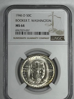 1946-D Booker T  Washington  Commemorative Silver Half Dollar : NGC MS64 - Image 1 of 4