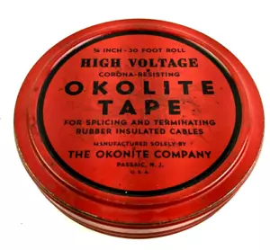 Vintage Okolite Tape RED Tin 4.5” New Jersey Metal Tin 4.5" x 1" Collectible - Picture 1 of 4