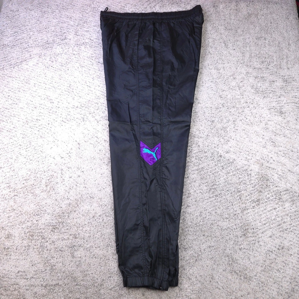 De Colección Puma Pantalones de Pista Hombres Grande Cremallera Tobillo Nylon Ligero Negro Púrpura Aqua Usado en Excelente Condición Foto 1 de 4