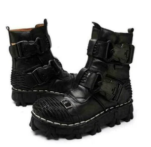Hombres Cuero Hebilla Correa Punk Rock Zapatos Motocicleta Combate Botas al tobillo Zapatos GBH - Imagen 1 de 16