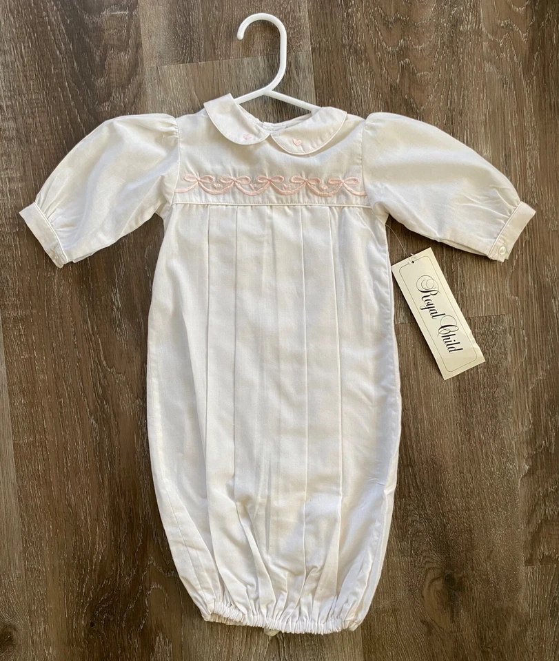 VESTIDO INFANTIL REAL~NOVO COM ETIQUETAS Vintage Branco Infantil L/S~3M~Bordado~Batizado~s/s~NOVO - Imagem 1 de 4