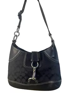 Coach Hampton Purse Black Shoulder Bag Signature Jacquard Clip - Picture 1 of 6