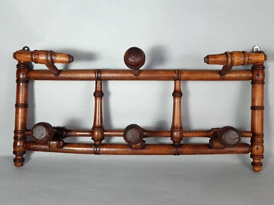 Ancien porte manteau mural bois tourné façon bambou Bon état SB907 - Photo 1/4