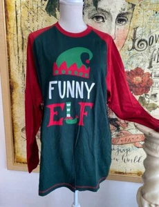 Lazy One Funny Elf Christmas Pajama L/S Top New Sz L Women's Unisex Men's - Picture 1 of 3