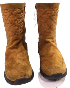 Land's End Womens 444681 Suede Winter Boots Quilted Zip Coriander Brown Sz 11B - Picture 1 of 19