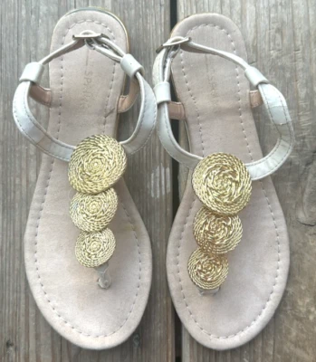 Call It Spring T-Strap Sandals With Gold Accent, Size 6, Ivory - Image 1 of 4