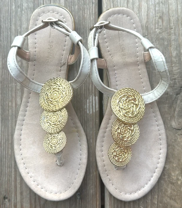 Call It Spring T-Strap Sandals With Gold Accent, Size 6, Ivory - Image 1 of 4
