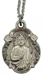 Ciondolo vintage CAPPELLA sterling 925 cattolico ST GIUDA Taddeo con collana 18" - Foto 1 di 8