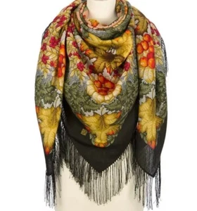 57'' women square scarf 100% merino wool Russian Pavlovo Posad stole green  1813 - Picture 1 of 4