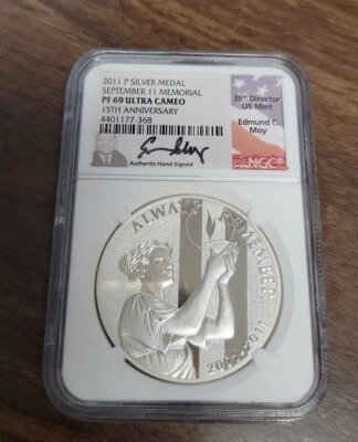 2011 P September 11 Memorial Comm. Proof Silver Medal - NGC PF69 Ultra Cameo Moy - Image 1 of 4