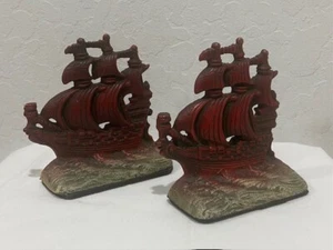 Antique Hubley 1930s Cast Iron Ship Bookends With Original Paint Stamped 381 - Picture 1 of 8
