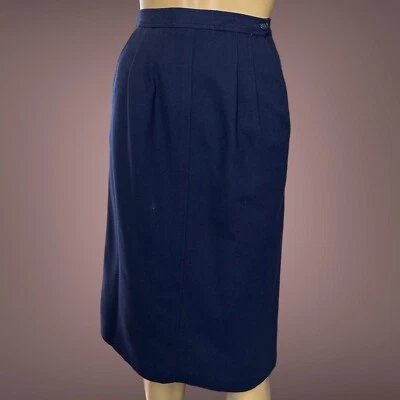 Evan Picone Women A-Line Skirt Size 4/P Navy Blue Wool High Rise Lined Pockets - Image 1 of 4