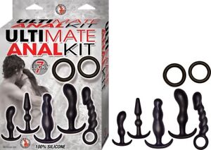 7 PCS ANAL COMPLETE SET ULTIMATE KIT-BLACK DIF. PLUGS-PROSTATE-RINGS SILICONE