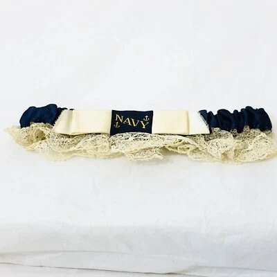 Vintage 1950s US Navy Wedding Garter Blue with Gold Anchors and Lace - Image 1 of 4