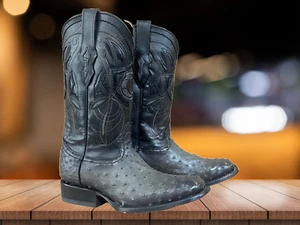 2P01A1 Rodeo Ostrich Cowboy Grey (7 US) fit EE Width by Cuadra boots - Picture 1 of 8
