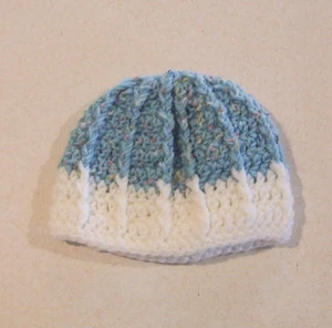 Crochet Light Blue with White Trim Ribbed Stocking Cap 16"-18" Doll - Picture 1 of 1