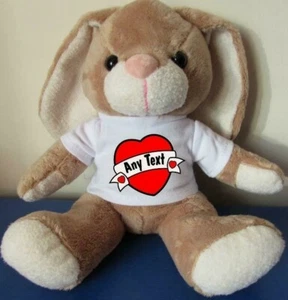 Personalised Rabbit Bunny Soft Toy with Love Heart Design t-shirt Birthday Gift - Picture 1 of 1