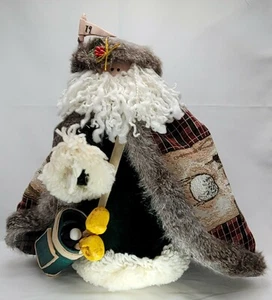OOAK Santa With Golf Clubs, 19th Hole Flag Real Fur 2004 Signed Carolyn 15 1/2"  - Picture 1 of 9