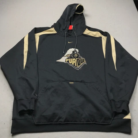 Nike Purdue Boilermakers Hoodie Mens Large Black Gold Center Swoosh Sweatshirt Cover
