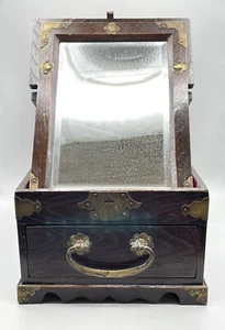 ANTIQUE CHINESE WOOD DRESSING BOX w/ MIRROR 12x9x6 1/2in” OLD - Picture 1 of 12