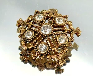 Vintage Brooch Gold Metal Sparkling Crystals Snowflake - Picture 1 of 7