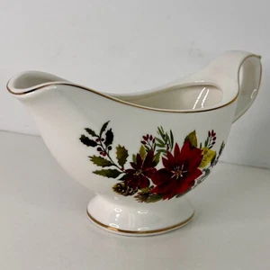 Footed Gravy Boat Grace Teaware Christmas Poinsettia Porcelain New - Picture 1 of 5