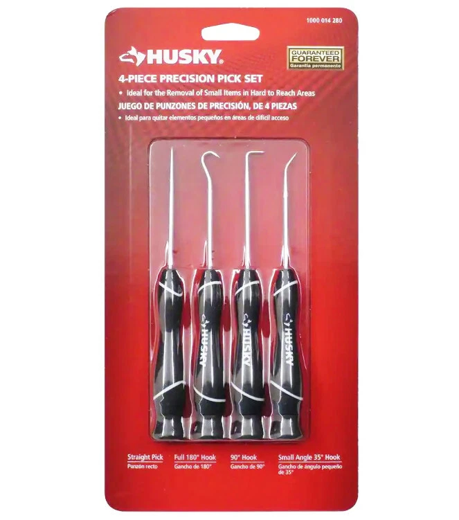 Husky 4-PC PRECISION HOOK & PICK TOOL SET: Straight Full 180° 90° Small Angle 35 - Image 1 of 4