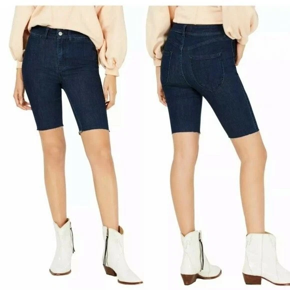 People Cobalt Biker Weekender Raw Hem Stretch Denim Shorts Bermuda 28