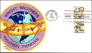 Scott C92a 31 Cents Wright Brothers Ralph Dyer Hand Painted FDC - Picture 1 of 2