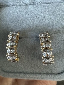 14KT Yellow Gold 0.30TCW Natural Diamond Huggie Hoop Earrings NICE! 3.8g - Picture 1 of 9