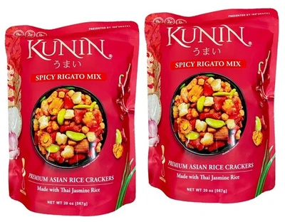 2-PACKS KUNIN Spicy Rigato Mix premium Asian rice crackers 20 Oz. each - Image 1 of 3