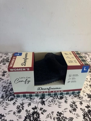 Zapatillas zueco de espuma viscoelástica Dearfoams para mujer, negras, L Foto 1 de 4