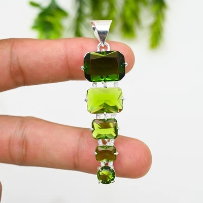 Green Peridot Gemstone 925 Sterling Silver Pendant Handmade Jewelry Gift For - Image 1 of 4