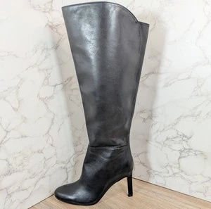 Nine West Women's Sancha Black Leather Knee-High Stiletto Boots Wide Calf 6.5 - Picture 1 of 14