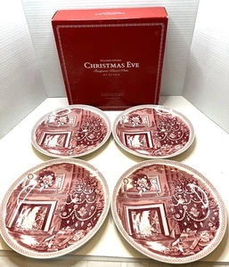 4 Christmas Eve WEDGWOOD Williams Sonoma Dessert/Salad Plates Red Transferware - Picture 1 of 14