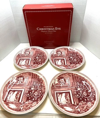 4 Christmas Eve WEDGWOOD Williams Sonoma Dessert/Salad Plates Red Transferware - Image 1 of 4