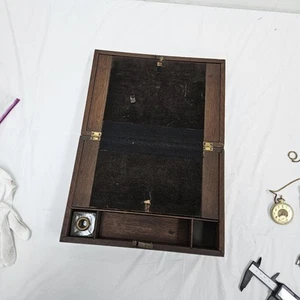 Antique Wood Folding Travel Writing Lap Desk W Inkwell 11" X 8" - Picture 1 of 14