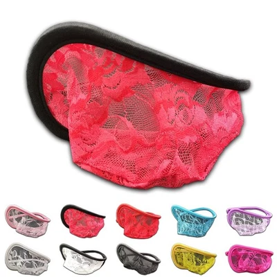 Men's Rose Floral Print C String Briefs Sheer Lace Bulge Pouch Underwear - Bild 1 von 4