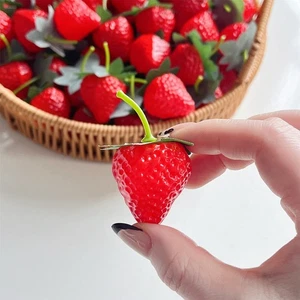 1Pc Artificial Strawberries Fake Red Strawberries Plastic Lifelike Fruit Decor - Picture 1 of 13