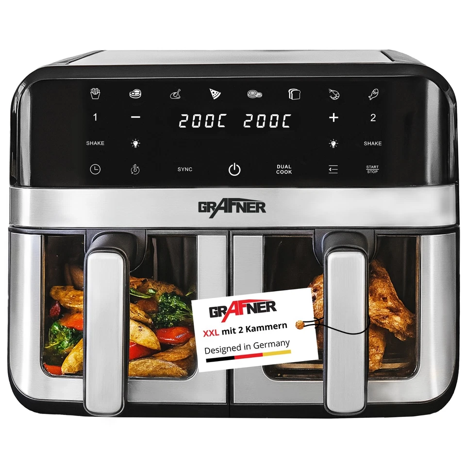 Grafner Heißluftfritteuse Doppel Fritteuse Heißluft Airfryer  2400W 9L digital - Bild 1 von 4