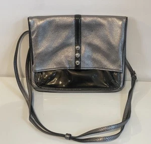 Brighton Nolita Pewter Leather Crossbody Handbag Magnetic Foldover Excellent - Picture 1 of 11