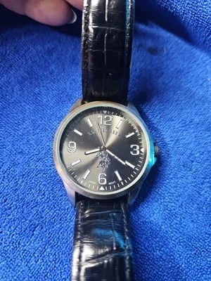 US Polo Assn Analog Watch Round Silver Tone Leather Band Needs Battery - Image 1 of 3