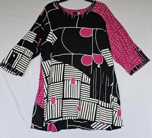 Leguan Shirt Damen XL schwarz rosa abstrakt Tunika Top künstlerisch Lagenlook Boho - Bild 1 von 7