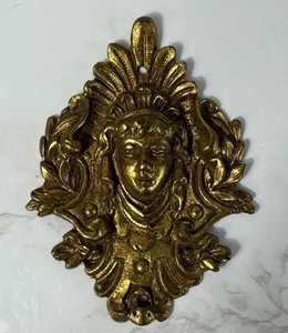 Vintage Frau Göttin Gesicht Gold verziert Deko Möbel Metall Applikation 3,25 Zoll - Bild 1 von 5