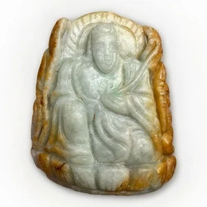 Chinesische geschnitzte Jadeit Jade Figur Guanyin Buddha älterer Gelehrter Schnitzerei 1900er - Bild 1 von 13